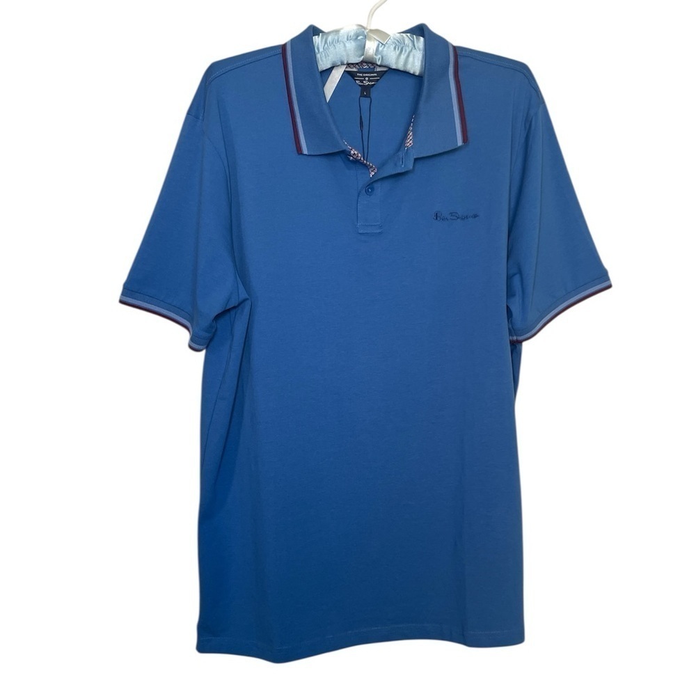 Ben Sherman blue golf shirt with burgundy piping 
sz L